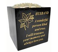 David Fischhoff Memorial Black Rose Bowl with Gold Wording Graveside Flower Vase (Black & Gold - Lily, Husband)