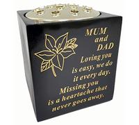 David Fischhoff Mum and Dad Black and Gold Grave Memorial Rose Bowl, Weatherproof - for Graveside Flower Arrangements, 14 X 15 Cm