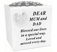 David Fischhoff Mum and dad White Angel Wings Rose Bowl with Silver Lid, Weatherproof - for Graveside Flower Arrangements, 14 X 15 Cm