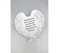 David Fischhoff Mum & Dad white and silver angel wings plaque grave Ornament