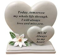 David Fischhoff Mum Double Heart Plaque, Poly Resin Cream, 17.5 x 5.5 x 19 cm