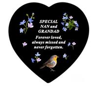 David Fischhoff Nan and Grandad Memorial Heart Plaque - Graveside Ornament with Robin & Forget-Me-Not Design