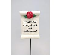 David Fischhoff Red Rose Scroll Stick - Choice of Relative - Grave Funeral Memorial Ornament (Husband)
