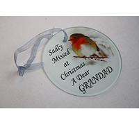 David Fischhoff Robin Christmas Tree Hanging Glass Memorial Ornament - Choice of Relative (Dear Grandad), SDFJTRD338