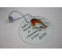 David Fischhoff Robin Christmas Tree Hanging Glass Memorial Ornament - Choice of Relative (Dear Son), 5055361742477