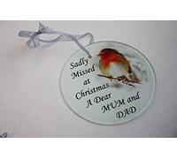 David Fischhoff Robin Christmas Tree Hanging Glass Memorial Ornament - Choice of Relative (Mum and Dad)