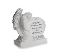 David Fischhoff Sentiment Angel Heart Graveside Remembrance Plaque Ornament - Mum & Dad
