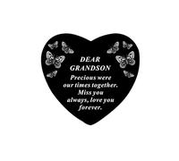 David Fischhoff Sentiment Black Heart with Butterflies Graveside Remembrance Plaque Ornament - Grandson