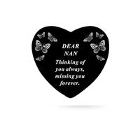 David Fischhoff Sentiment Black Heart with Butterflies Graveside Remembrance Plaque Ornament - Nan
