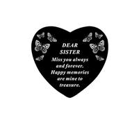 David Fischhoff Sentiment Black Heart with Butterflies Graveside Remembrance Plaque Ornament - Sister
