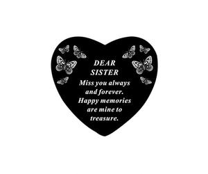 David Fischhoff Sentiment Black Heart with Butterflies Graveside Remembrance Plaque Ornament - Sister