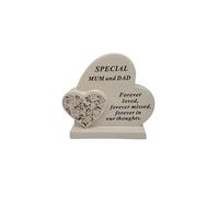 David Fischhoff Sentiment Double Heart with Floral Swirl Graveside Remembrance Plaque Ornament - Mum & Dad