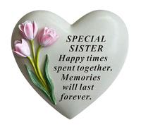 David Fischhoff Sister Memorial Heart Plaque Pink Tulip Graveside Ornament Sister Remembrance Gift Memorial Garden Decoration Sympathy Bereavement Tribute 16cm
