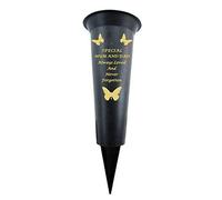 David Fischhoff Special Mum and Dad Memorial Graveside Spiked Flower Vase with Gold Lettering Butterfly Decoration Durable Plastic, Weatherproof and Frostproof, (One Piece, Mum and Dad)