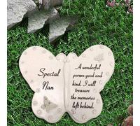 David Fischhoff Special Nan Diamante Butterfly Book Graveside Grave Memorial Plaque Ornament, Cream 20 x 19 cm