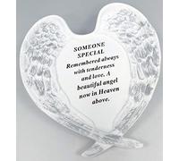 David Fischhoff White & Silver Angel Wings Someone Special Memorial Wings Remembrance Spike, Durable Frost Resistant Resin Tribute, Plaque Wings