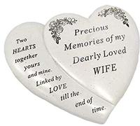 David Fischhoff Wife Double Heart Flower Graveside Memorial Ornament Verse Plaque, Waterproof and Weather Resistant for Indoor & Outdoor Use