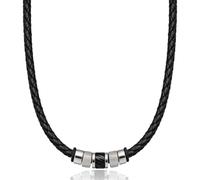 David Galvani Handmade Men's Leather Necklace with Bead Pendant Made of Stainless Steel Silver, Necklace for Men, Stainless Steel, Ball, Leather Chain, Braided Leather, Gift for Men (Silver, 45)