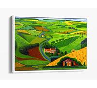 David Hockney, Road Across The Wolds -Paper Canvas Floater Frame Print Picture Art - White Frame 24 inch wide x 16 inch high