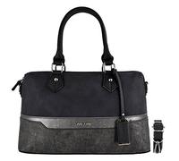 David Jones - Women's Bowling Barrel Handbag - Lady Bugatti Duffle Style Bag - Multicolor Stripes Shoulder Bag Nubuck Glitter Rigid Faux Leather - Top-Handle Tote Satchel City Bag Elegant - Black