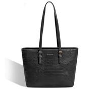 David Jones - Women's Crocodile Shopping Handbag - Shoulder Tote Bag PU Leather Long Handle - Shopper Capacity A4 Medium Size for Work - Elegant Chic City Bag, Black