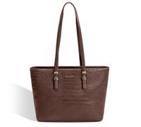 David Jones - Women's Crocodile Shopping Handbag - Shoulder Tote Bag PU Leather Long Handle - Shopper Capacity A4 Medium Size for Work - Elegant Chic City Bag, Brown