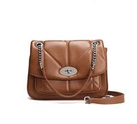 David Jones - Women's Crossbody Bag Quilted - Girl Shoulder Bag Chains PU Leather - Clutch Messenger Bag - Medium Size - Ladies Elegant Handbag Evening Party City - Brown Camel