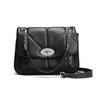 David Jones - Women's Crossbody Bag Quilted - Girl Shoulder Bag Chains PU Leather - Clutch Messenger Bag - Medium Size - Ladies Elegant Handbag Evening Party City - Black