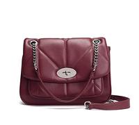 David Jones - Women's Crossbody Bag Quilted - Girl Shoulder Bag Chains PU Leather - Clutch Messenger Bag - Medium Size - Ladies Elegant Handbag Evening Party City - Burgundy Red