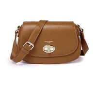 DAVID JONES - Women's shoulder bag - crossed shoulder bag in imitation leather - turnstile flap bag - city bag elegant phone work travel evening fashion, Brown Cognac, One Size, Contemporary