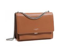 DAVID JONES - Women's Shoulder Bag - Mobile Phone Pouch - Rigid PU Leather - Shoulder Chains - Rectangle Messenger Bag Evening Shopping City Trendy, Brown Cognac, One Size