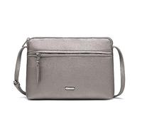 David Jones - Women's shoulder bag - small flat shoulder bag with imitation leather - classic elegant city clutch bag - 2 compartments - phone bag shopping travel, Silver, One Size, Stylish