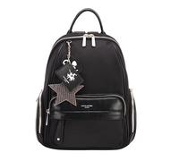 David Jones - Women's Small Backpack Fashion City - Girl's Shoulder Bag Nylon Soft PU Leather - Mini Multi-Pocket School Bag Zip Closure - Fashion Backpack Modern Trendy Designer - Black, Black, One