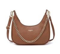 David Jones - Women's Small Chain Crossbody Bag - Ladies Rigid PU Leather Shoulder Bag - Girl Clutch Handbag Trendy Evening Designer Bag Retro - Brown Camel