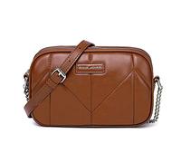 David Jones - Women's Small Crossbody Bag Zip - Ladies PU Leather Shoulder Bag 2 Compartments - Multi Pocket Mini Purse Handbag Clutch - Work Travel City Evening Party Phone - Brown Camel