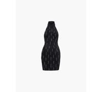 David Koma Womens Black/silver Rhinestone-fringes High-neck Knitted Mini Dress M