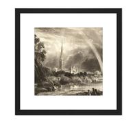 David Lucas Salisbury Cathedral From Meadows Painting 8X8 Inch Square Wooden Framed Wall Art Print Picture with Mount Artery8 Black One Size