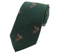 David Van Hagen Mens Flying Pheasants Woven Country Silk Tie - Forest Green