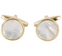 David Van Hagen Mens Gold Plated Mother of Pearl Round Cufflinks - White/Gold