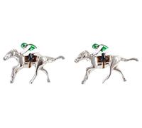 David Van Hagen Mens Horse Racing Cufflinks - Silver/Green