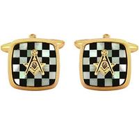 David Van Hagen Mens Masonic Embossed Square Cufflinks - Mother of Pearl/Onyx