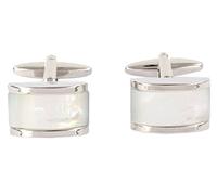 David Van Hagen Mens Mother of Pearl Domed Rectangle Cufflinks - Silver/Cream