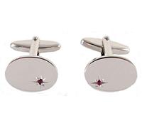 David Van Hagen Mens Oval Ruby Cufflinks - Silver/Red