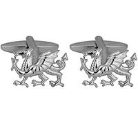 David Van Hagen Mens Welsh Dragon Cufflinks - Silver