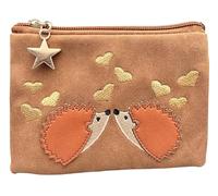 David Viggers - Coin Purse with Cute Animal Appliqué Detailing - Faux Leather Zipped Coin Purses for Women - 0.5 x 14.5 x 11 cm - Hedgehog is Faux Suede - Gifts for Women and Girls