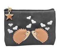 David Viggers - Coin Purse with Cute Animal Appliqué Detailing - Faux Leather Zipped Coin Purses for Women - 0.5 x 14.5 x 11 cm - Hedgehog is Faux Suede - Gifts for Women and Girls