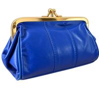 David Viggers - Leather Coin Purse - Purse for Women with Double Frame, Kiss Lock Closure, Coin Holder with Gold Metal Frame - 14cm x 8.5cm - Elegant Vintage Style (Blue)