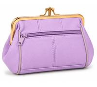 David Viggers - Leather Coin Purse - Purse for Women with Double Frame, Kiss Lock Closure, Coin Holder with Gold Metal Frame - 14cm x 8.5cm - Elegant Vintage Style (Lilac)