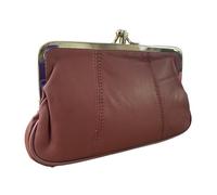 David Viggers - Leather Coin Purse - Purse for Women with Double Frame, Kiss Lock Closure, Coin Holder with Gold Metal Frame - 17cm x 10cm - Elegant Vintage Style Compact Clutch Bag (Tan)