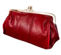 David Viggers - Leather Coin Purse - Purse for Women with Double Frame, Kiss Lock Closure, Coin Holder with Gold Metal Frame - 14cm x 8.5cm - Elegant Vintage Style Compact Clutch Bag (Dark Red)